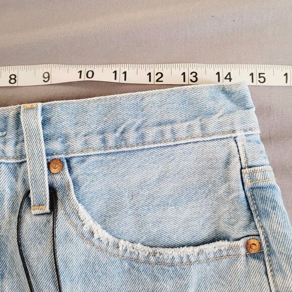 Levis 501 Cut Off Jean Shorts Size 27 Blue Distressed High Rise Button Fly Beach - Picture 5 of 8